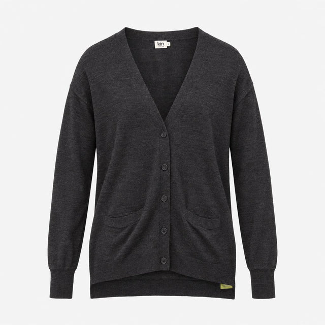 Charcoal Grey 100% Merino Wool Fine Knit Open Fron
