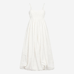 Dress Soft White Shirred Bodice Strappy Midi