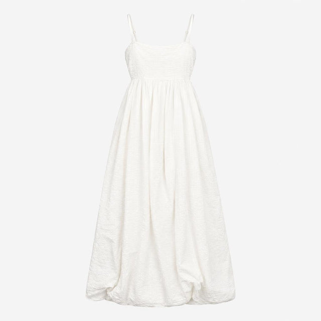 Dress Soft White Shirred Bodice Strappy Midi