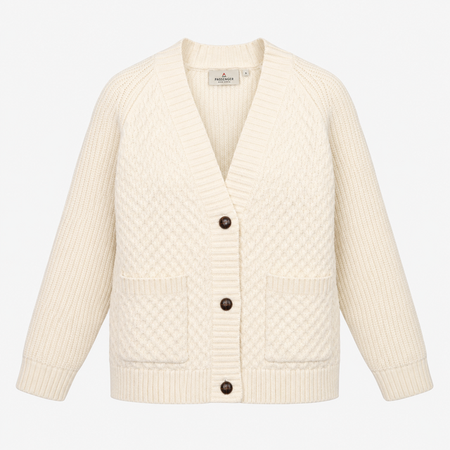 Chunky Knit Cream Open Cardigan with Pockets