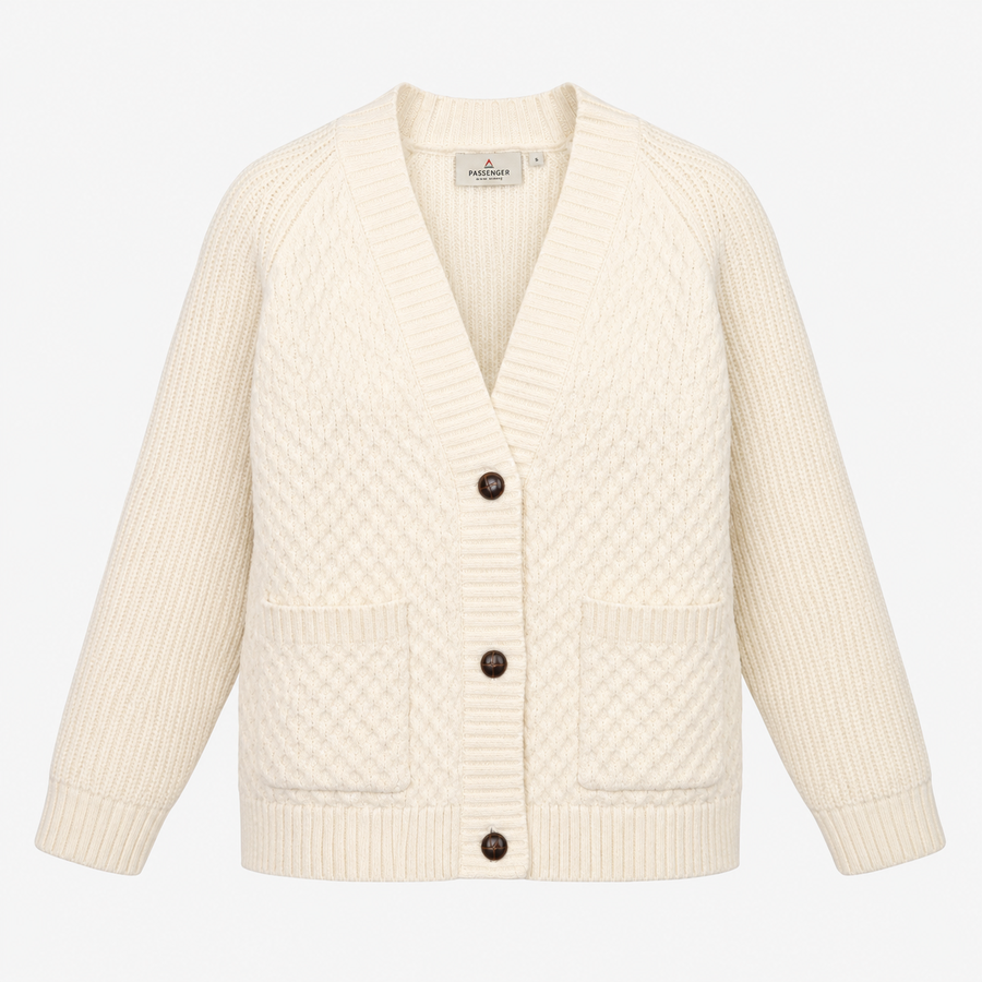 Chunky Knit Cream Open Cardigan with Pockets