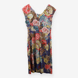Mid Blue Large Floral Cotton Stretch summer dress
