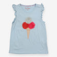 T-Shirt Sleeveless Blue Frill Ice Cream Applique