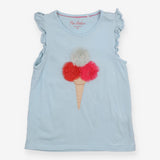 T-Shirt Sleeveless Blue Frill Ice Cream Applique