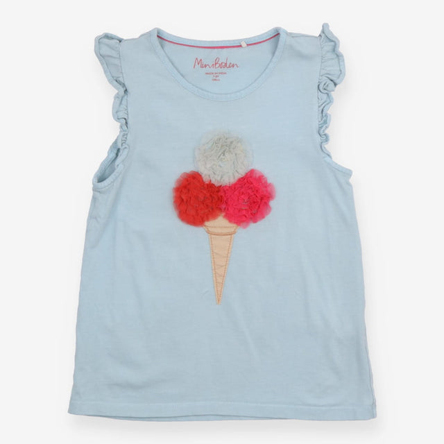 T-Shirt Sleeveless Blue Frill Ice Cream Applique
