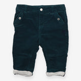 Green cord trousers grey lining