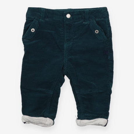 Green cord trousers grey lining