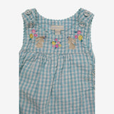 Romper Blue Gingham with Bunnies and Flowers