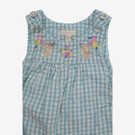 Romper Blue Gingham with Bunnies and Flowers