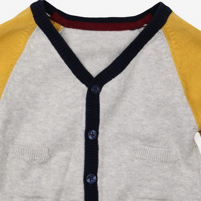 Cardigan knit grey yellow sleeves