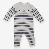 Romper knit white blue stripes and stars