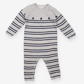 Romper knit white blue stripes and stars