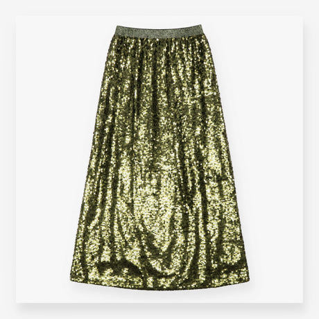 Midi Skirt Khaki Green All Over Sequins Metallic W