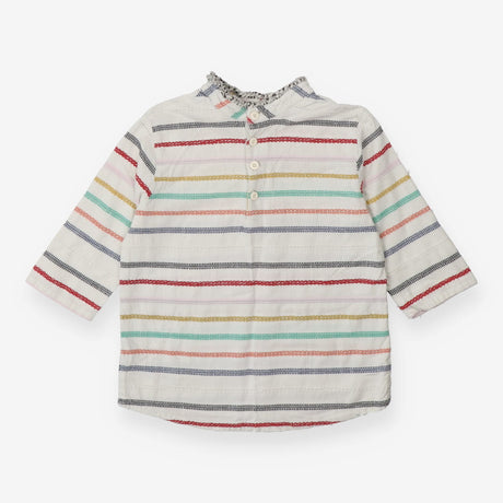  Cropped Stripe Blouse Cotton High Collar