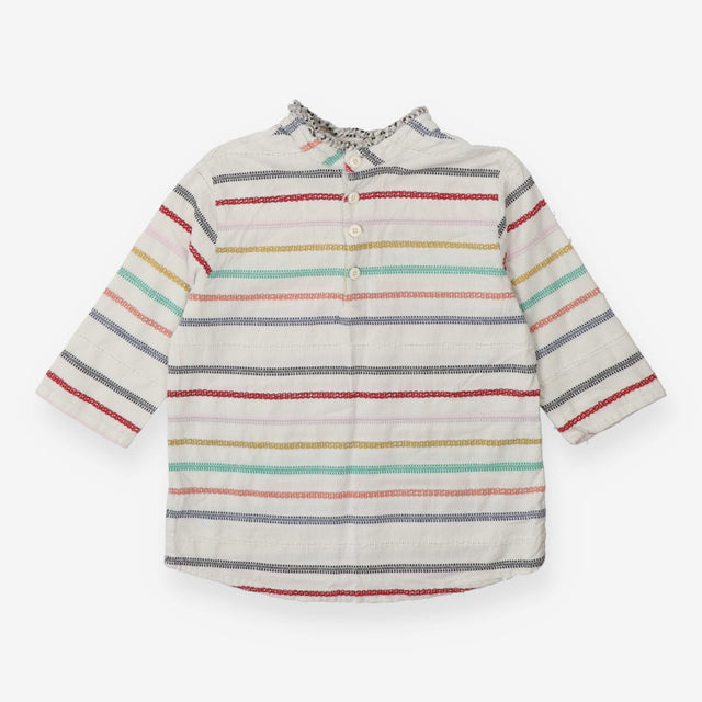  Cropped Stripe Blouse Cotton High Collar