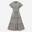 Green and Pink Flora Tiered Maxi Dress Belted