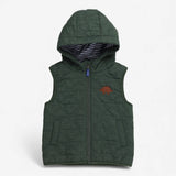Green dinosaur gilet, stripe lined 