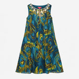 Kingfisher Teal Silk Peacock Feather Print Sequin 