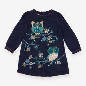 Dress long sleeve navy sequins owl