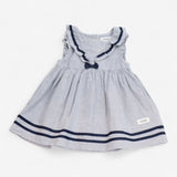 Dress Blue Stripe with Bow and Frilly Bloomers