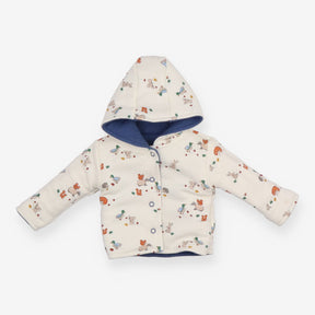 Reversible hooded cardigan blue and white with fox