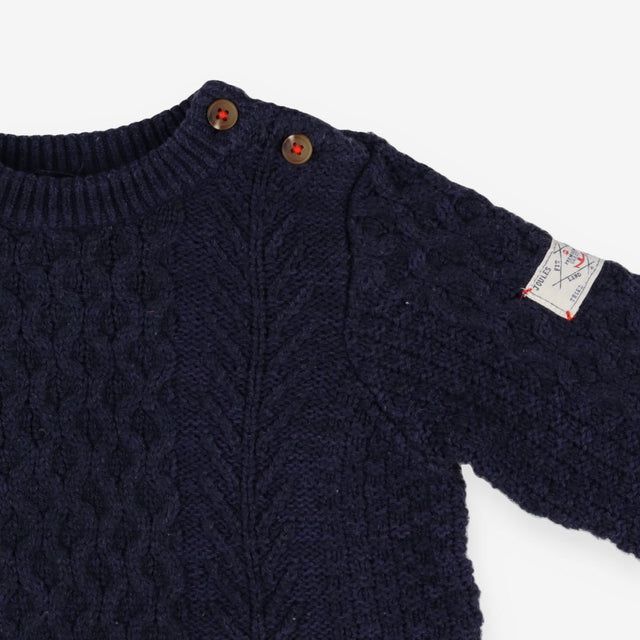Sweater navy cable knit with buttons