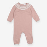 Romper Knit Pink Fairisle Neckline with Hearts