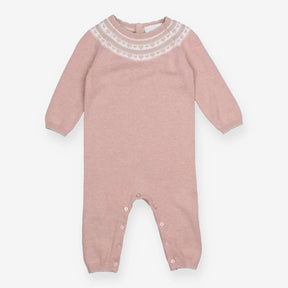 Romper Knit Pink Fairisle Neckline with Hearts