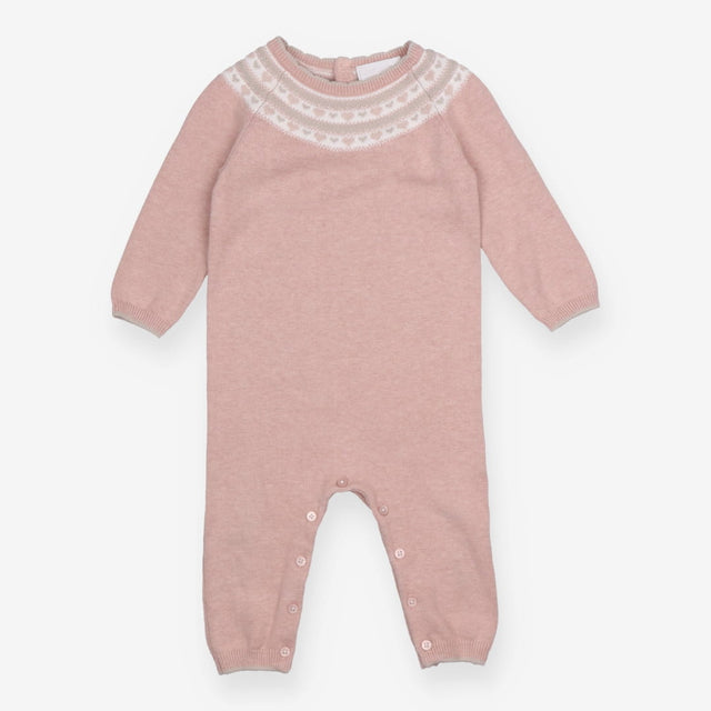 Romper Knit Pink Fairisle Neckline with Hearts
