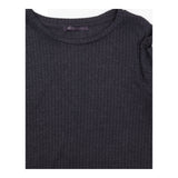 Navy Blue Soft Ribbed Knit Long Sleeve A Line Swin
