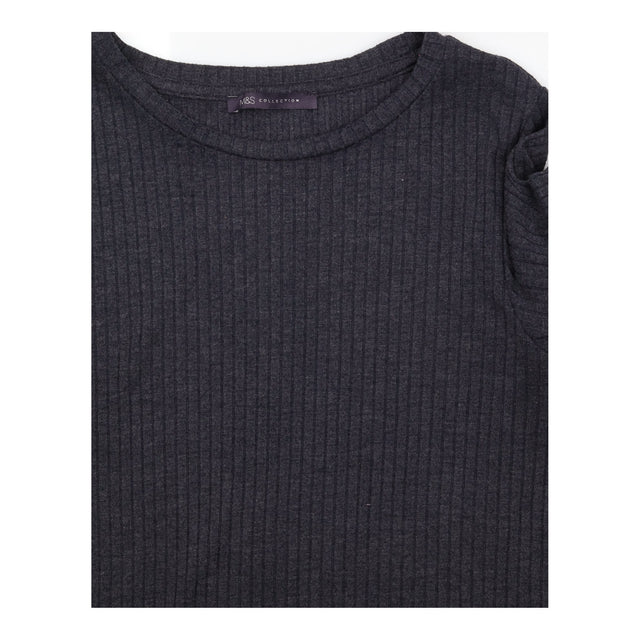 Navy Blue Soft Ribbed Knit Long Sleeve A Line Swin