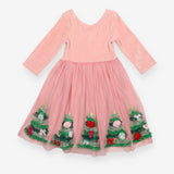 Dress pink velour top tuille skirt christmas trees