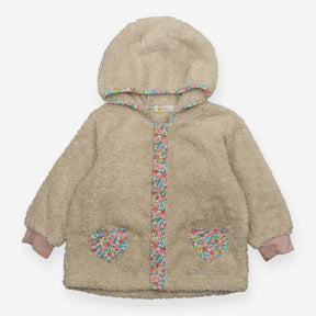 Jacket fur floral trim pockets