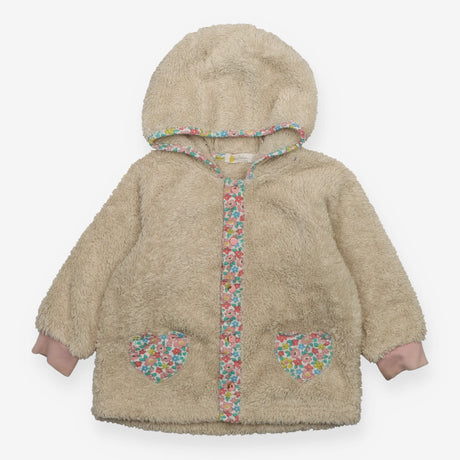 Jacket fur floral trim pockets