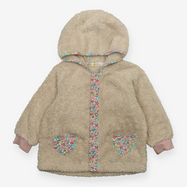 Jacket fur floral trim pockets