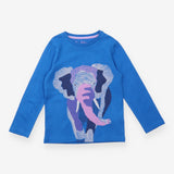 T-Shirt Long Sleeve Blue Stitched Elephant