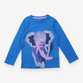 T-Shirt Long Sleeve Blue Stitched Elephant