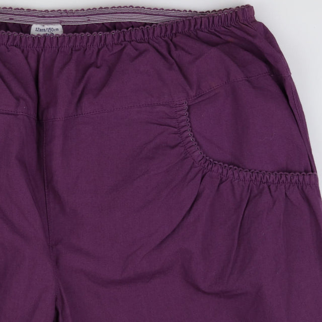 Trousers cotton purple pull on gathered hem