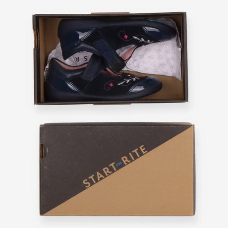 T Bar shoes navy blue flowers suede patent toe