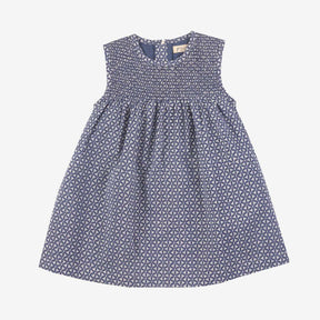 Sleeveless Smock Dress Blue Block Print