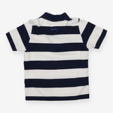Navy and white striped polo shirt