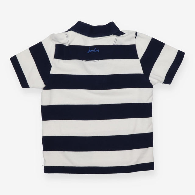 Navy and white striped polo shirt