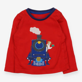T-shirt Long Sleeve Red Dog Driving a Steam train