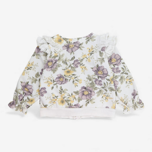 Jersey Zip Up Cardigan with Lilac Frill Print