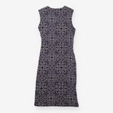 Dress Navy Cream Abstract Print Draped Sleeveless