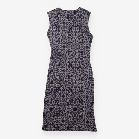 Dress Navy Cream Abstract Print Draped Sleeveless