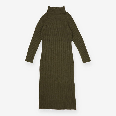 Khaki Roll Neck Dress | Ribbed Sweater Maxi Dress