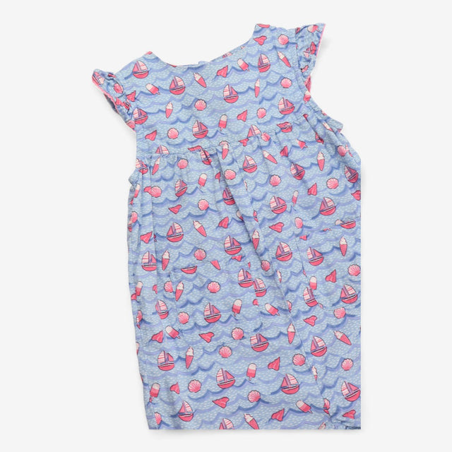 Woven Romper Blue and Pink Seaside Print