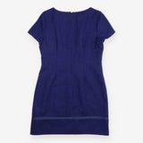 Shift Dress Navy Herringbone Satin Trim Short Slee