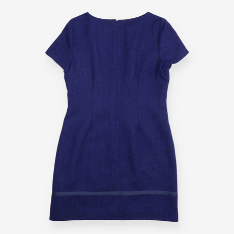 Shift Dress Navy Herringbone Satin Trim Short Slee